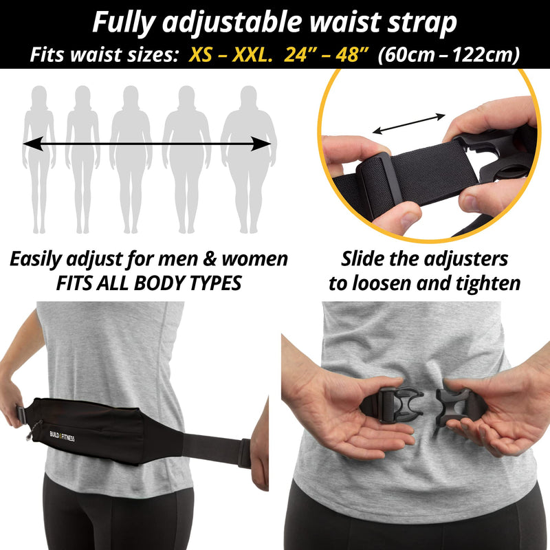 Build & Fitness Zipper Running Belt – Adjustable Waist Pack, Slim, Comfortable with Key Clip – Fits all Phone models, Keys, Cards, Fuel GU's – Fits Men and Women – Run, Jog, Gym workout, Cycle, Hiking Black - NewNest Australia
