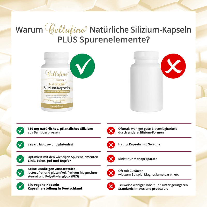 Cellufine® natural silicon from bamboo 75 mg - 120 silicon capsules vegan, high-dose silicon, silicon capsules as a dietary supplement, natural & without preservatives - NewNest Australia