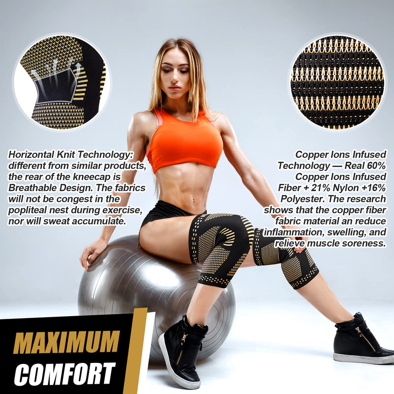 NEENCA Copper Knee Sleeves (Pair), Professional Knee Brace with Copper Ions Infused Fiber Technology, Premium Compression Support for Knee Pain, Sports, Workout, Arthritis, ACL, Joint Pain Relief... Real Copper Ions（2 pack） Large - NewNest Australia