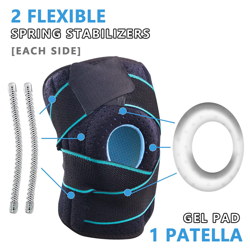 LAVAED Knee Brace with Side Stabilizers for Knee Pain, Adjustable Non Slip Open-Patella Compression Wrap Knee Support with Patella Gel Pads, for Man and Woman Sports Workout Gym Running Basketball Regular Size (13.7"~19.6") - NewNest Australia