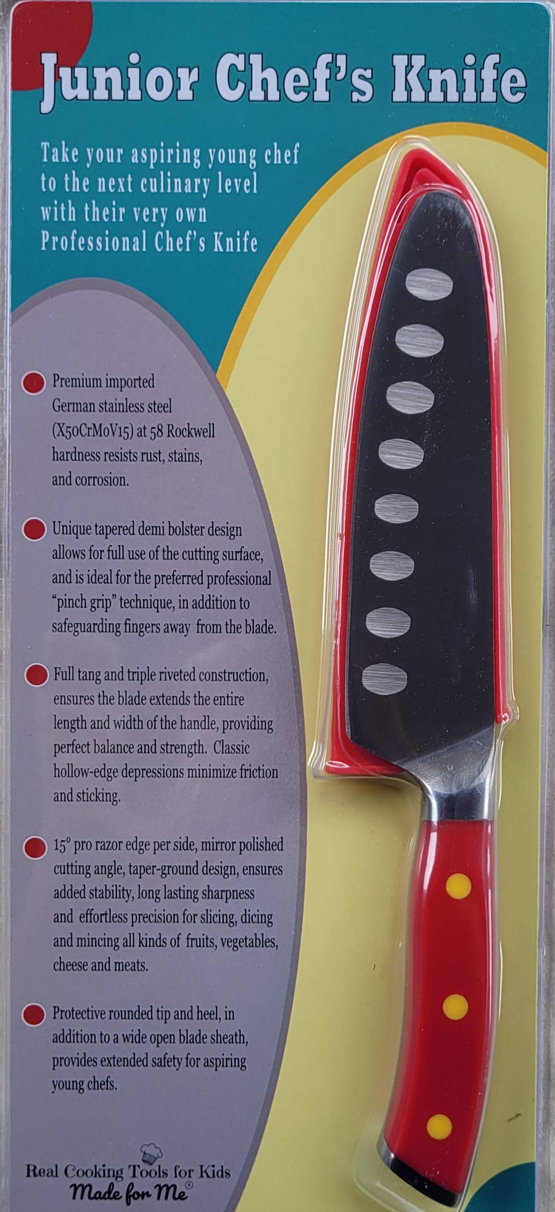 NewNest Australia - Advanced Junior Chef's Knife for Kids - (Red) REG. $34.95 NEW! - Full Tang, Tapered Demi-Bolster Design, German Stainless Steel - Progressive Cooking Tools for Young Chefs and Children! Advanced Jr. Chef's Knife - RED 