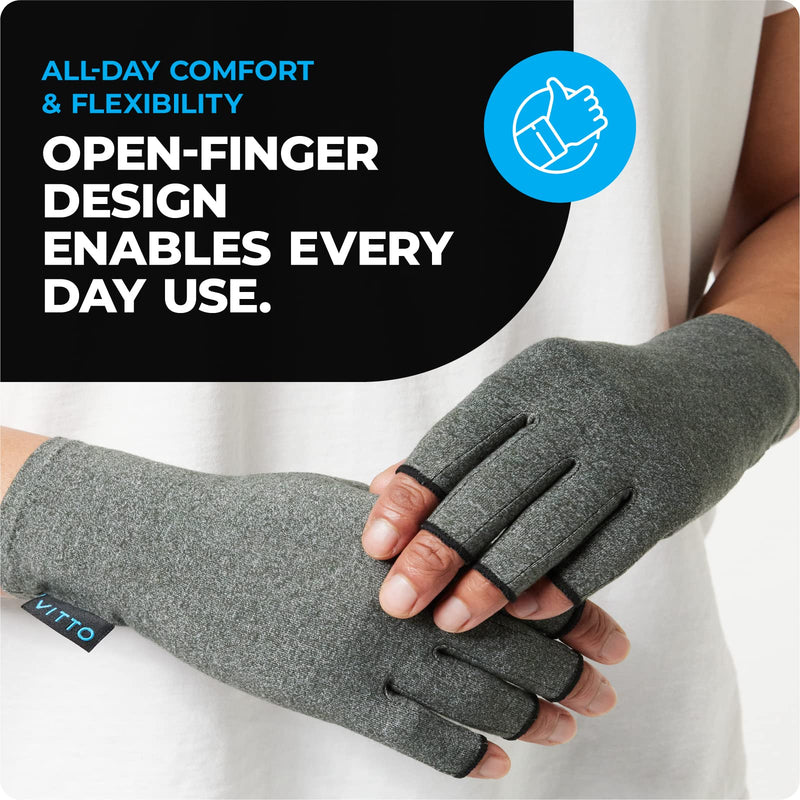 VITTO Anti-Arthritis Gloves Women & Men - Compression Gloves for Arthritis Pain Relief, Carpal Tunnel, Injuries - Fingerless Gloves for Women & Fingerless Gloves for Men (Medium, Grey) M - NewNest Australia