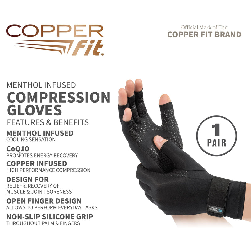 Copper Fit ICE Compression Gloves Infused with Menthol and Coq10 for Recovery, Black Small / Medium - NewNest Australia