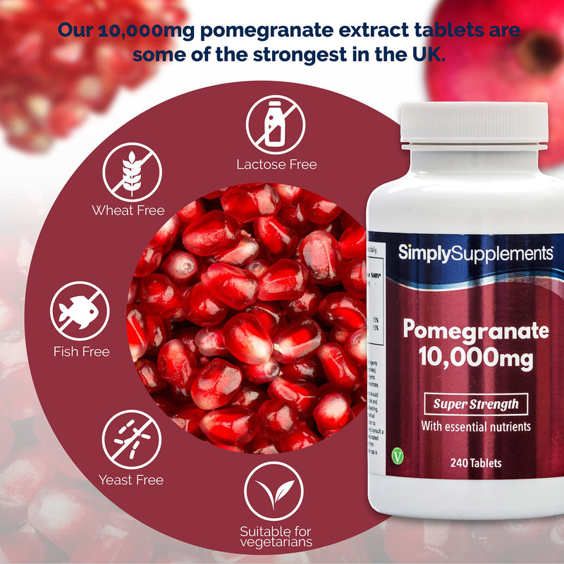 Pomegranate 10,000mg - 240 tablets - Suitable for vegans - Supply for up to 4 months - SimplySupplements - NewNest Australia