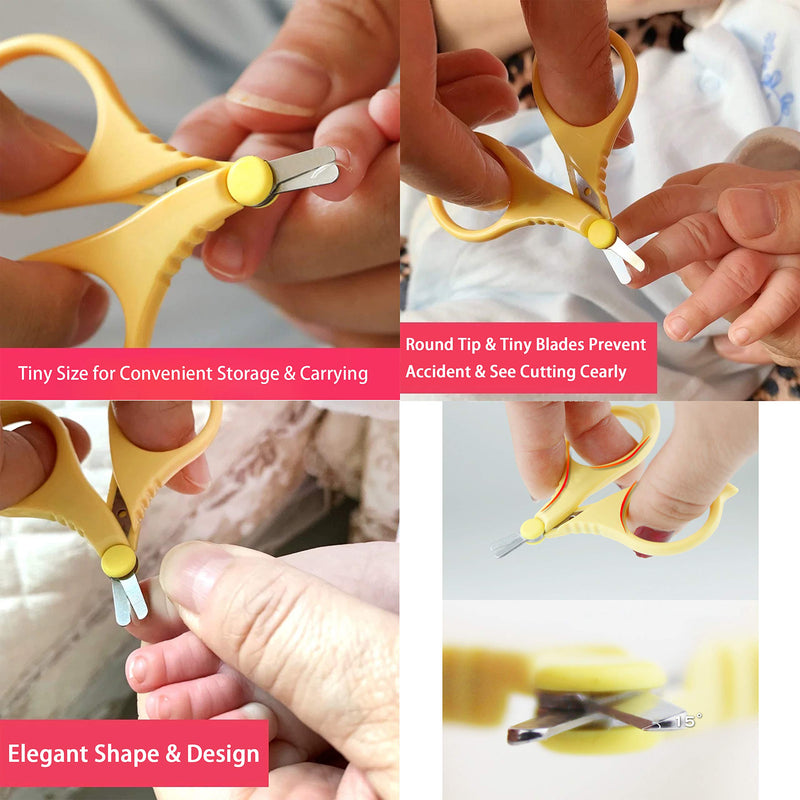 PAFASON Baby Round Tip Safety Manicure Nail Scissors and Baby Glass Nail File Set, Stainless Steel, Czech Float Glass, Ideal Shower Gift for Infant, Newborns, Babies Toddlers Yellow - NewNest Australia