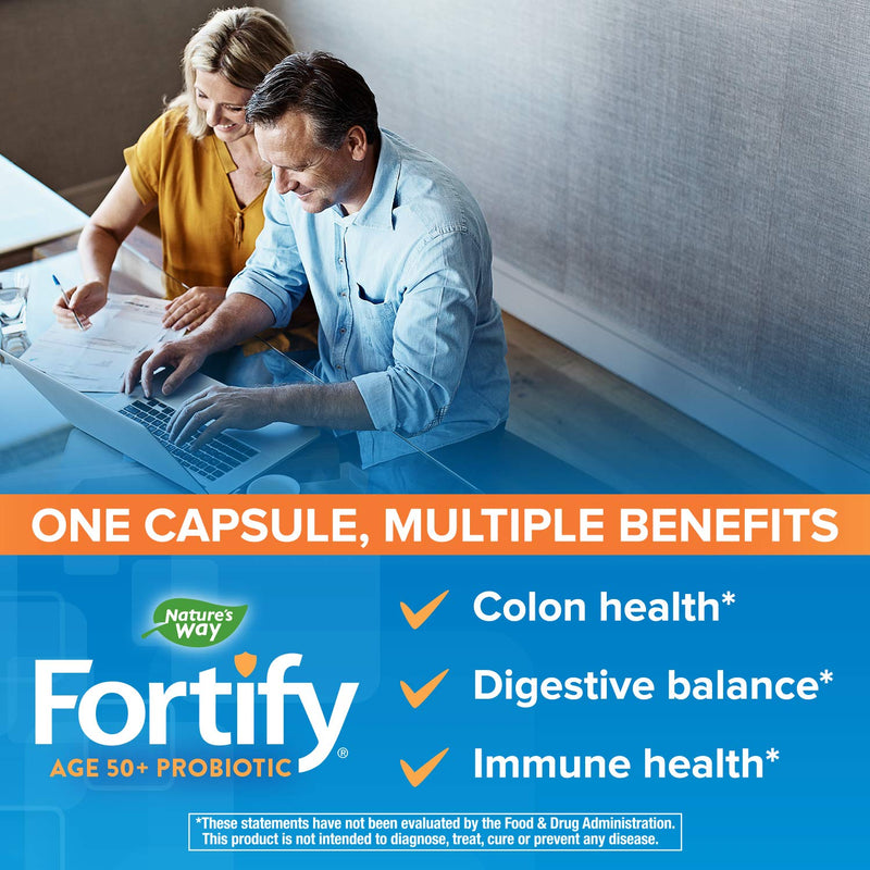 Nature’s Way Fortify Extra Strength 50+ Daily Probiotic, 50 Billion Live Cultures, 11 Strains, Prebiotic, 30 Capsules 30 Count - NewNest Australia
