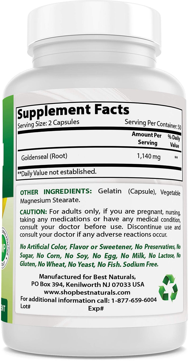Best Naturals Goldenseal Root 570 mg (Non-GMO) 100 Capsules 100 Count (Pack of 1) - NewNest Australia