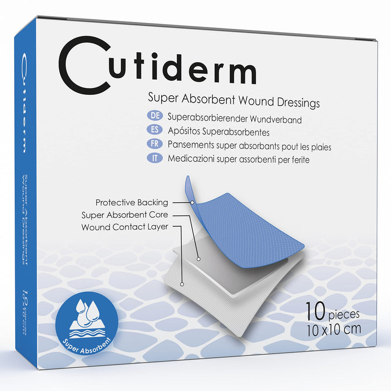 Cutiderm Sterile Low Adherent Super Absorbent Wound Dressings 10cm x 10cm Pack of 10 - Designed for Highly exuding Wounds 10 Count (Pack of 1) - NewNest Australia