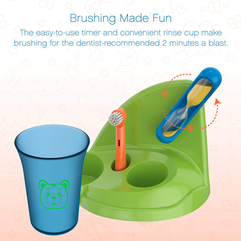 Brusheez® Kids Electric Toothbrush Set (Carnivore Edition) - Battery Operated, Soft Bristles, Easy On/Off, 2 Brush Heads, Animal Cover, Sand Timer, Rinse Cup, and Base - Ages 3+ (Buddy The Bear) Buddy the Bear - NewNest Australia
