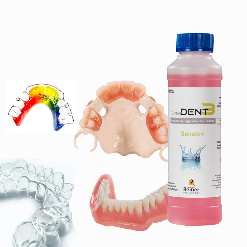 reinerDENT3 denture cleaner 250ml SENSITIVE XL particularly suitable for dentures made from materials for allergy sufferers - Peek and Bio HPP - NewNest Australia