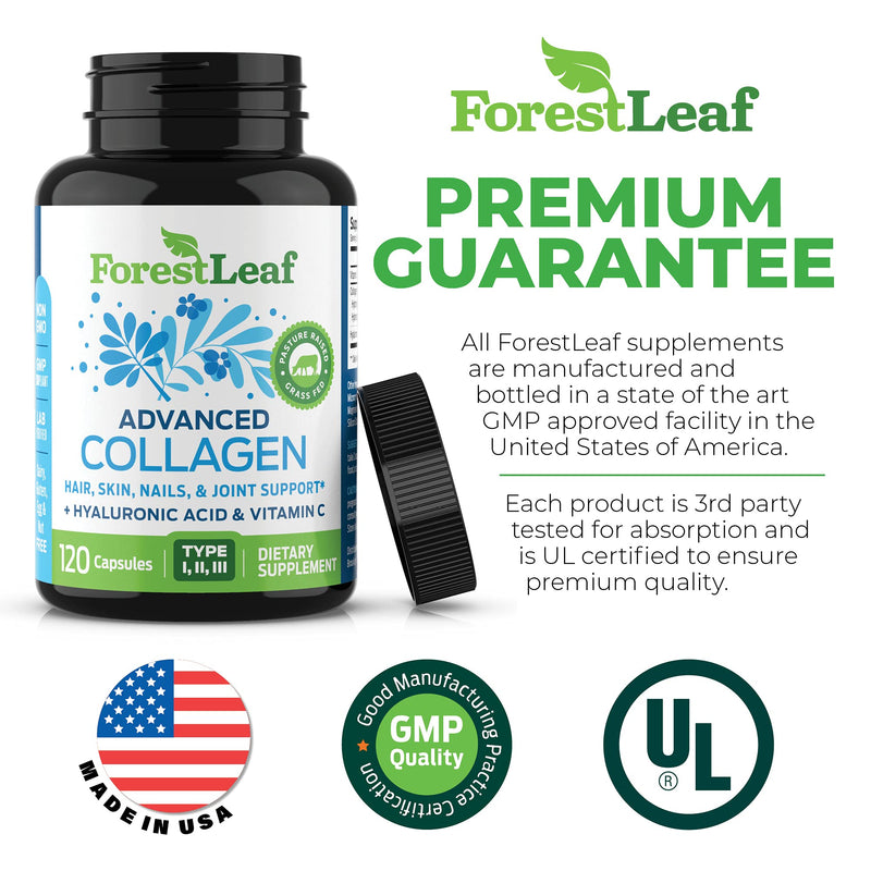 Advanced Collagen Supplement, Type 1, 2 and 3 with Hyaluronic Acid and Vitamin C - Anti Aging Joint Formula - Boosts Hair, Nails and Skin Health - 240 Capsules - by ForestLeaf - NewNest Australia