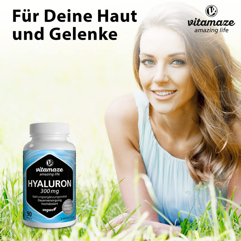 High-dose hyaluronic acid capsules, 300 mg per capsule, vegan, 3 months continuous supply, high bioavailability: low molecular weight 500-700 kDa, nutritional supplement without additives, Made in Germany - NewNest Australia