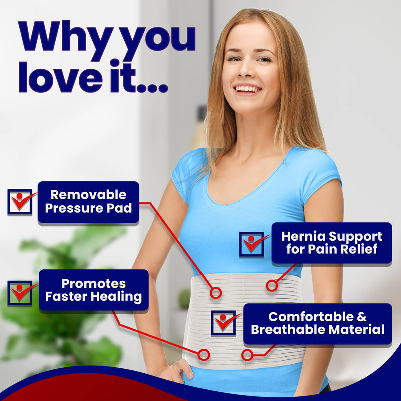 Hernia Belt for Men and Women - Beige Abdominal Binder for Umbilical Hernias & Navel Belly Button Hernias with Compression Pad for Hernia Support and Stomach (Small/Med) S/M (Pack of 1) - NewNest Australia