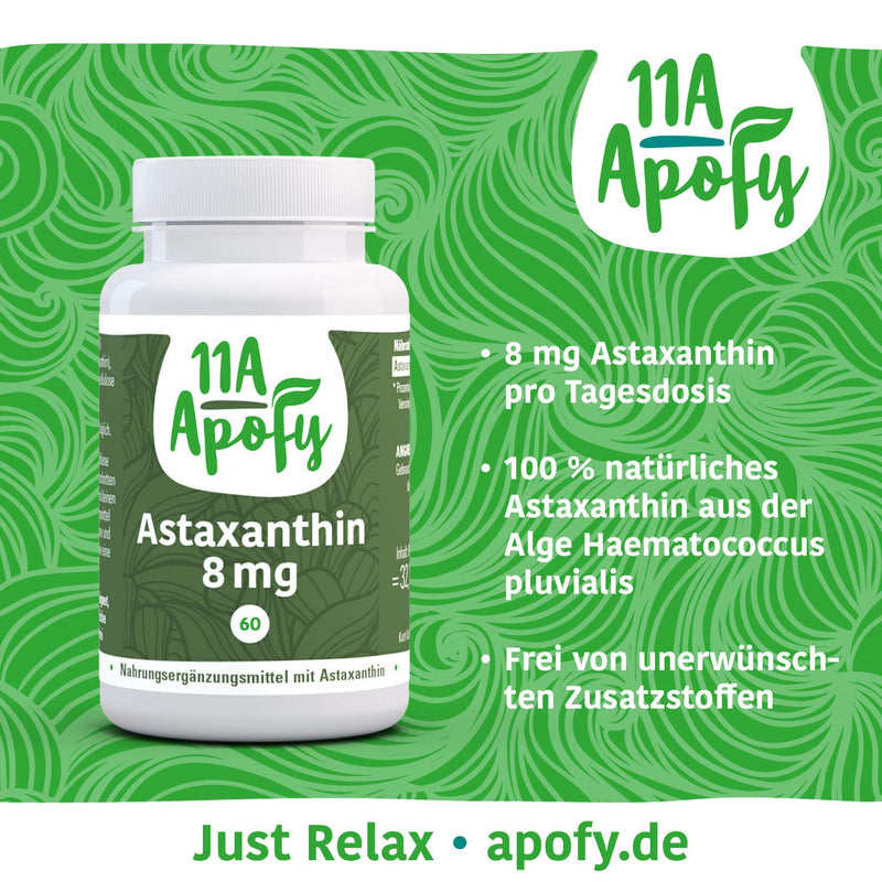 11A-Apofy | Astaxanthin 8 mg | Natural astaxanthin from the algae Haematococcus pluvialis | 8 mg astaxanthin per daily dose | 60 capsules - NewNest Australia