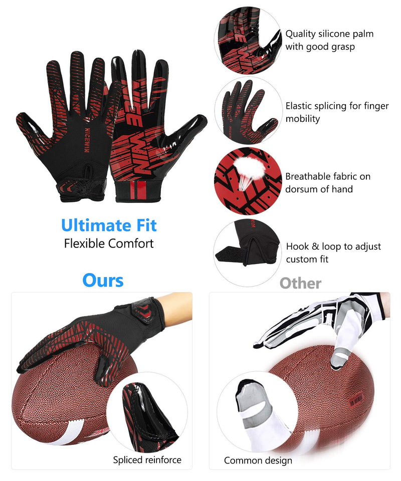 NICEWIN Football Gloves Adult Football Receiver Gloves for Men and Women Red 1 Small - NewNest Australia