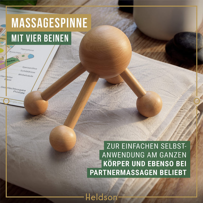 Heldson Premium Wooden Massage Set [Set Of 6] Including German Instructions And Double-Sided Cards With Cotton Bag - Massage Roller Trigger Point Massager Foot Massage Roller - NewNest Australia