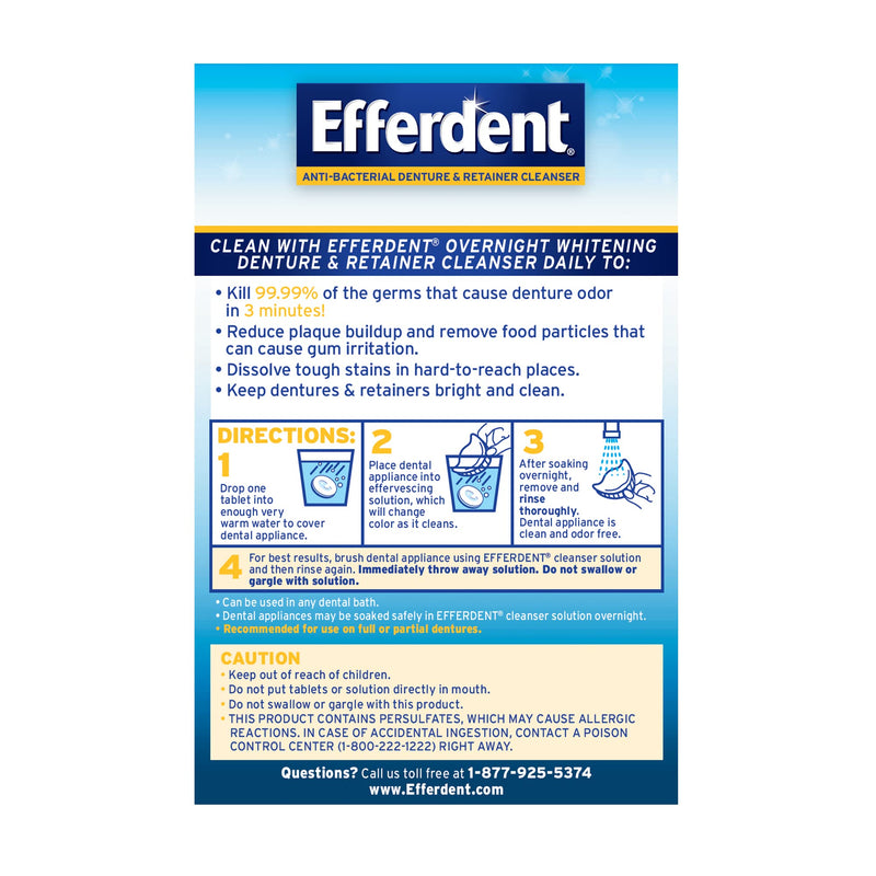 Efferdent PM Denture Cleanser Tablets, Overnight Whitening, 90 Count 90 Count (Pack of 1) - NewNest Australia