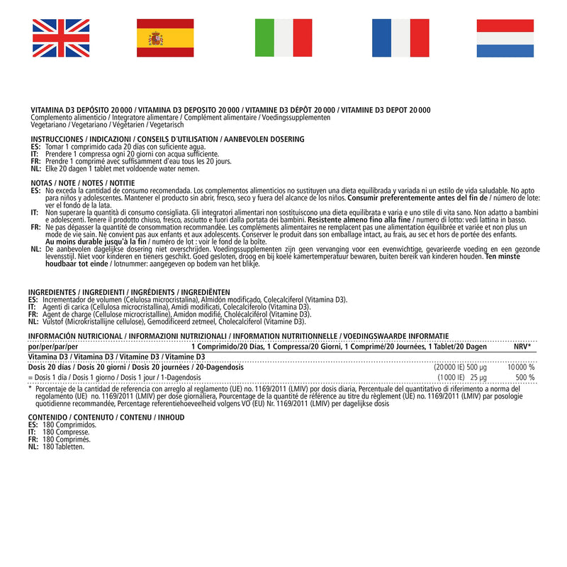 High-dose vitamin D3 20,000 IU per tablet (20-day dose), 180 vegetarian tablets (divisible), natural dietary supplement without additives, Made in Germany - NewNest Australia