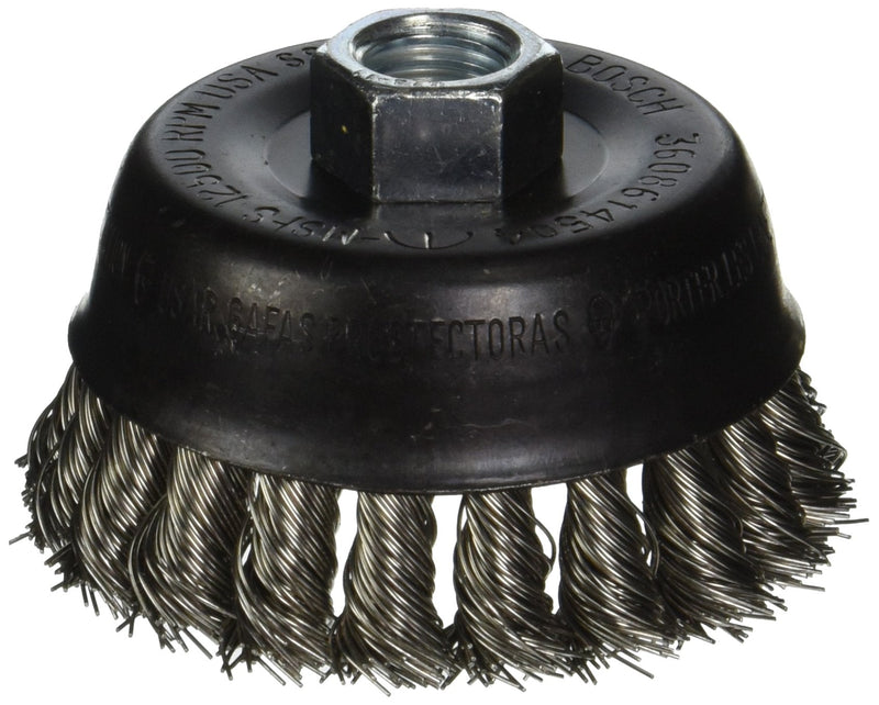 BOSCH WB504 3-Inch Cup Brush, Knotted, Stainless Steel, 5/8-Inch x 11 Thread Arbor - NewNest Australia