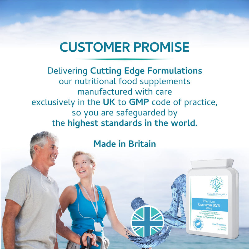 Premium Curcumin 95% with Black Pepper Extract 500mg - 60 Vegan Capsules - Turmeric Extract Minimum 95% Curcuminoids – No Artificial Flow Agents, fillers or Binders - Made in The UK - NewNest Australia