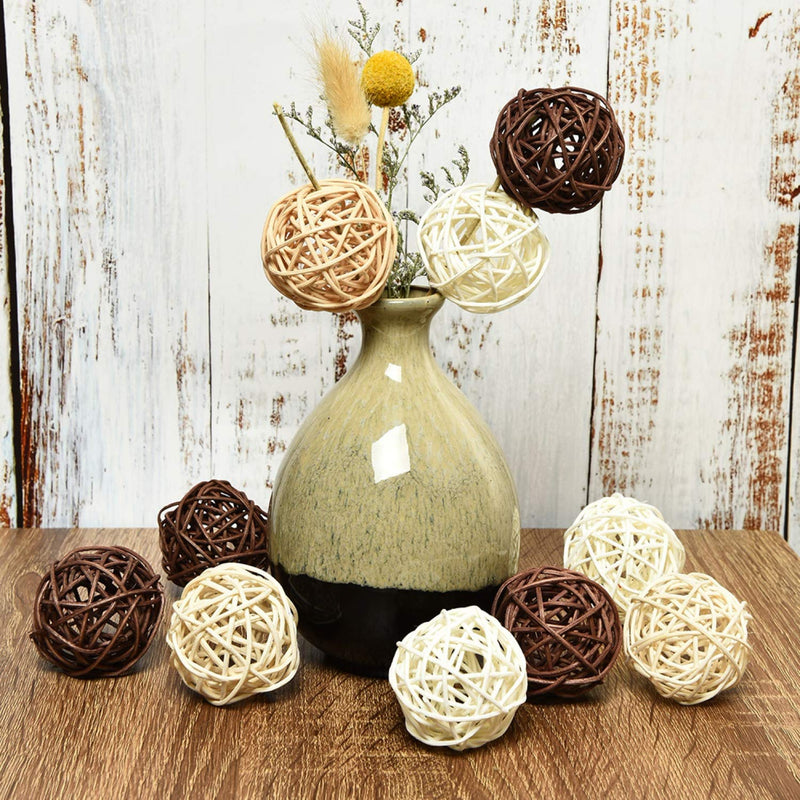 NewNest Australia - Pomeat 15pcs Wicker Rattan Balls Decorative Ball Orbs Vase Fillers Table Decor, Wedding Party Decoration 