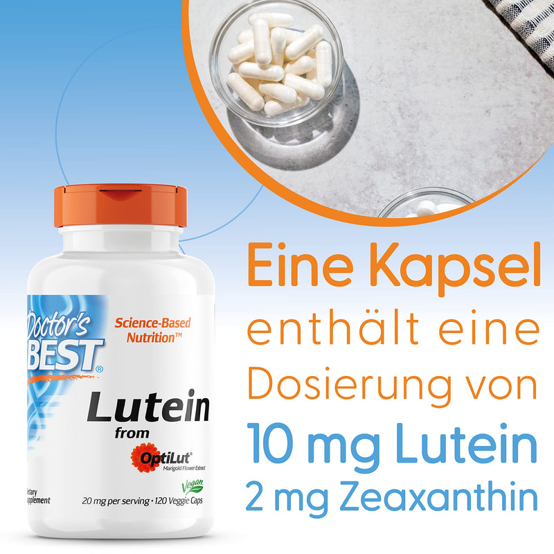 Doctor's Best, Lutein, with Optilut, 10 mg, 120 vegan capsules, carotenoid, zeaxanthin, laboratory tested, high dose, soy free, gluten free - NewNest Australia