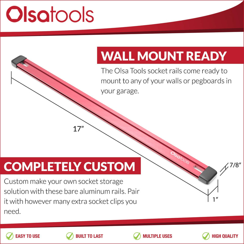 Aluminum Socket Organizer Rail | Premium Quality Socket Rail Holder With No Clips (Red) | by Olsa Tools Red - NewNest Australia