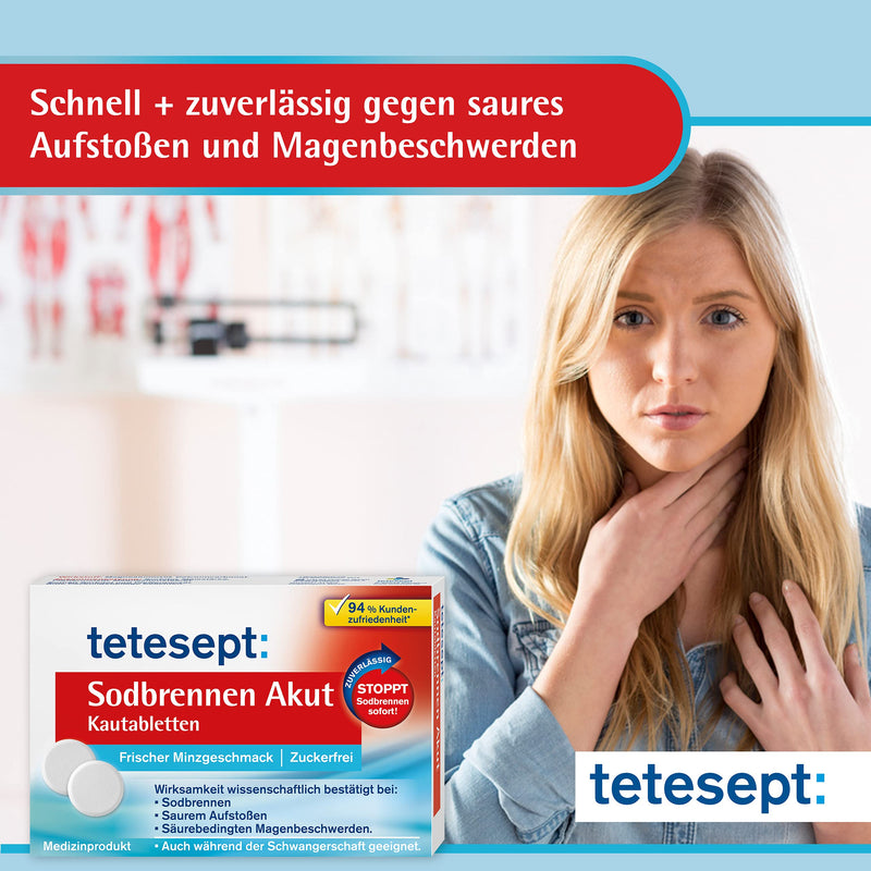 tetesept heartburn acute chewable tablets with fresh mint flavor, sugar-free - fast-acting stomach tablets against heartburn - 5 packs of 20 tablets - NewNest Australia