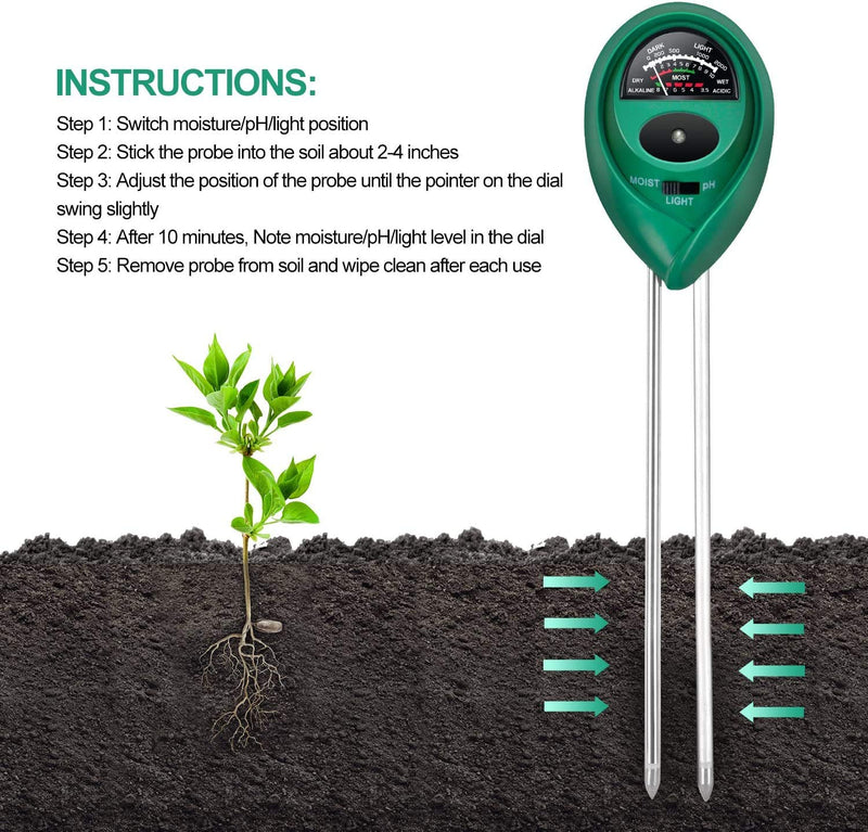 iPower Soil pH Meter, 3-in-1 Tester Kit for Moisture, Light & pH for Home and Garden, Lawn, Farm, Plants, Herbs Tools, Indoor/Outdoor Plant Care Round Soil Tester - NewNest Australia