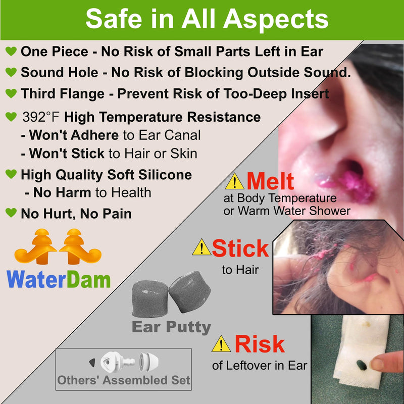 Waterdam Swimming Ear Plugs Waterproof Ultra Comfortable Prevent Float Earplugs (Size 2+3: Small Medium Ears For Men (Green) And Medium Ears Teen Women (Blue) - NewNest Australia