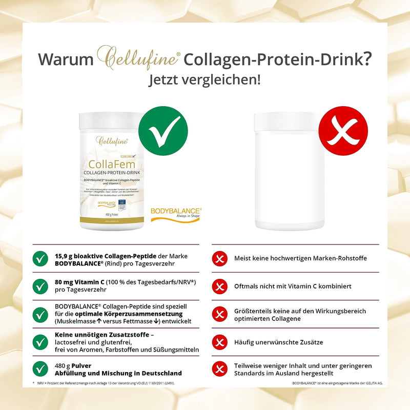 Cellufine Collafem Bodybalance Collagen Drink 480 G, With Bioactive Body Balance Collagen Peptides And Vitamin C, Natural & No Preservatives, Allergy-Free, Lactose-Free, Gluten-Free - NewNest Australia