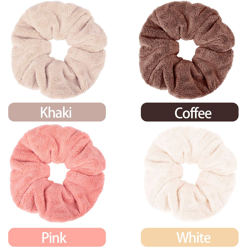 4 Pieces Large Towel Microfiber Drying Soft Scrunchies Thick Scrunchies Fuzzy Scrunchy Ponytail Holder for Hair Light Bobbles Ropes Wet and Dry Hair Accessories (Bright Colors) Bright Colors - NewNest Australia