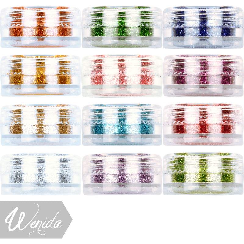 Glitter Wenida 12 Colors Holographic Cosmetic Festival Powder Sequins Craft Glitter for Arts Face Hair Body Nail Pack of 12 12 Colors # 1 - NewNest Australia
