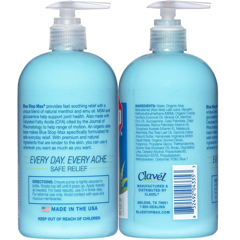 Blue Stop Max Massage Gel and Muscle Rub Made with Aloe Vera, Emu Oil, and Menthol - Provides Muscle, Joint, and Body Ache Relief - Non-Greasy for Everyday Relief - 16 Oz Pump Bottle 1 - NewNest Australia