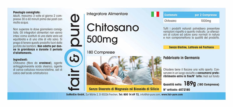 Fair & Pure® - Chitosan 500mg - high dosage - natural fiber - without magnesium stearate - 180 chitosan tablets - NewNest Australia