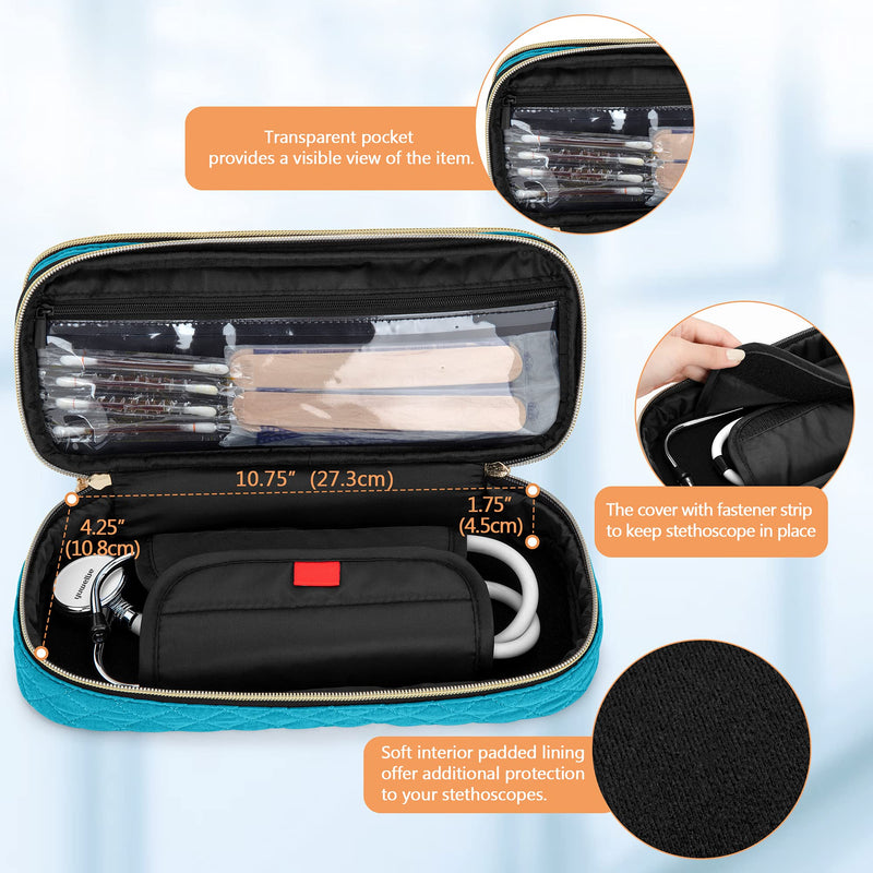 Damero Double Layer Stethoscope Case Compatible with 3M Littmann/ADC/Omron Stethoscope, Stethoscope Carrying Case Travel Bag for Nurse Accessories, Teal Large - NewNest Australia
