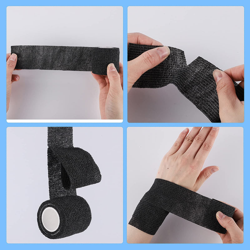 6 Rolls Self Adherent Cohesive Bandages, 5 cm x 4.5 m Non-Woven Cohesive Wrap Uses Include Wrist & Finger Tape Vet Tape Medical Tape Football Sock Tape Sports Tape, Black - NewNest Australia