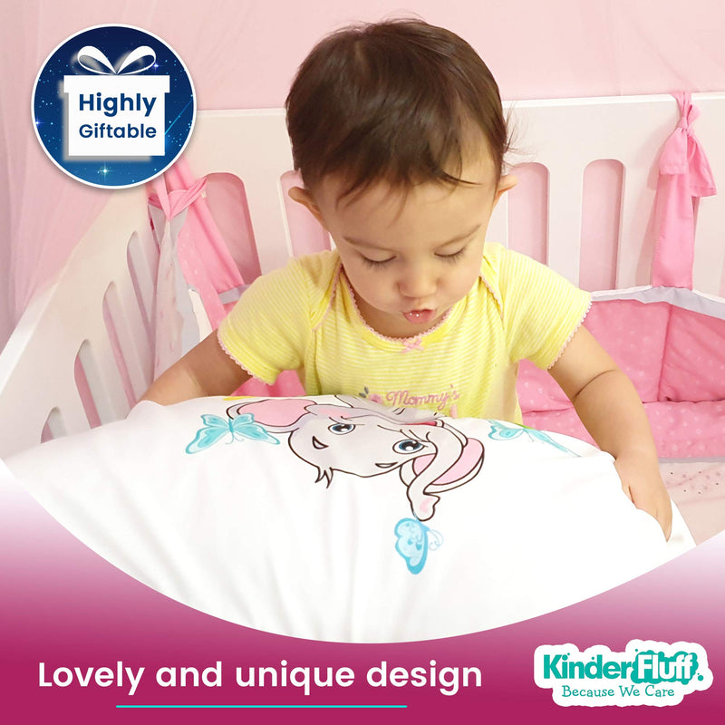 Kinder Fluff Toddler Pillow with Pillowcase Elephant Design -100% Soft Cotton Shell & Premium Down Alternative Fill. 13"x18" Durable, Hypoallergenic & Machine Washable. Baby Pillow & Case for baby,kid - NewNest Australia