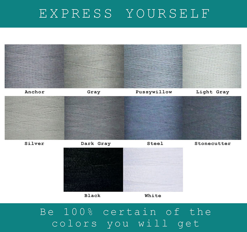 BlesSew Gray Sewing Threads - 10 Large Spools of Polyester Thread for Hand, Quilting & Sewing Machine - Grey Shades Plus Black & White - 1000 Yards Per Spool Balance - NewNest Australia
