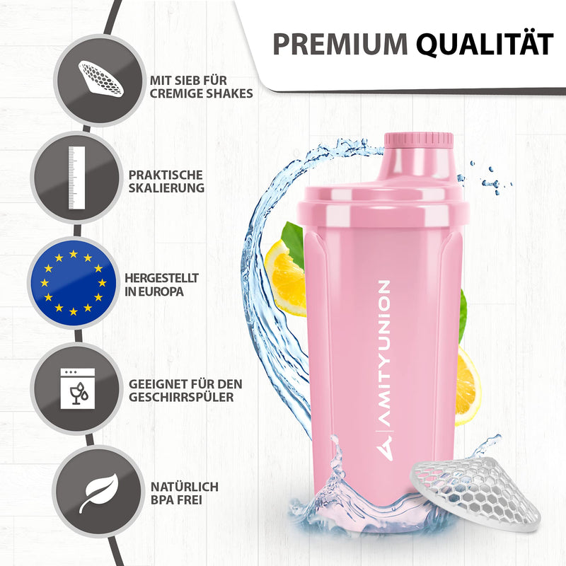 Protein shaker “Heaven” 500 ml leak-proof, BPA free, with sieve & scale - ORIGINAL - for creamy whey protein powder shakes, protein isolates & BCAA concentrates, fitness mixer coral pink - NewNest Australia