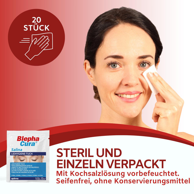 BlephaCura Salina 20x wipes for eye cleaning and eyelid hygiene, 100% viscose, sterile moistened disposable wipes, eye cleaning pads for eye care - NewNest Australia
