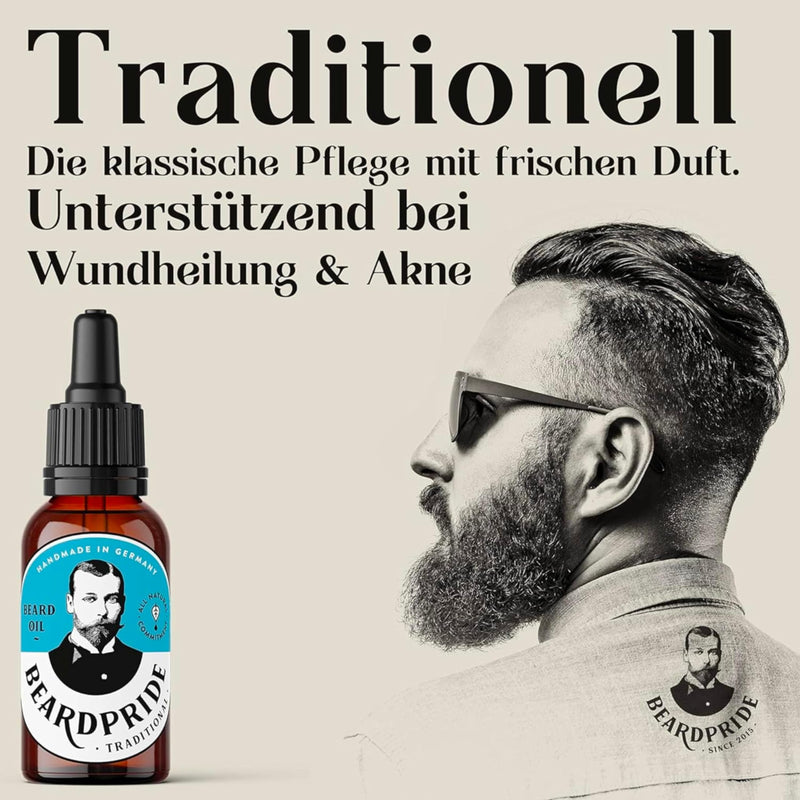 BEARDPRIDE Beard Oil for Men - The Original Beard Oil from the Barber Shop - Our Beard Care Oil Makes the Beard Soft - 100% Natural Oils - Beard Oil Ideal Gift for Men (Traditional, 30ml) Traditional 30.00 ml (Pack of 1) - NewNest Australia