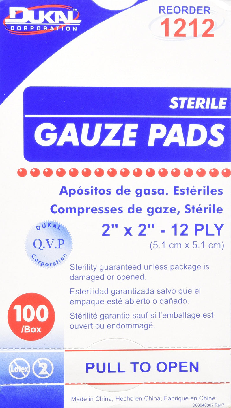 Dukal, Sterile Gauze Pads, 2" x 2", 12 Ply, 100 per Box White - NewNest Australia