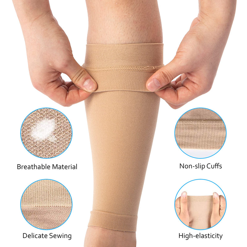 360 Relief Compression Calf Support Strut - For Torn Muscle Cramps Sports | Workout, Shin Splints Syndrome, Circulation, Fitness, Running, Jogging | X-Large, Beige With Mesh Laundry Bag - NewNest Australia