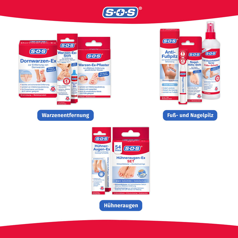 SOS Warzen-Ex plaster - wart plaster for removing common warts on the hand and foot - waterproof - for children aged 6 and over - 2 x 24 plasters - NewNest Australia