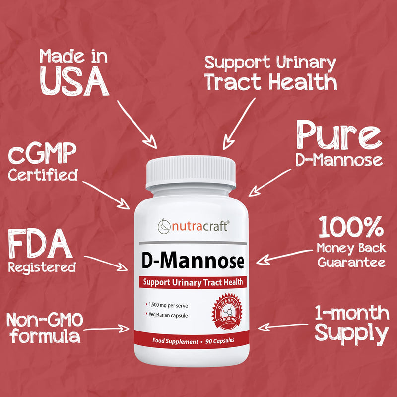 #1 D-Mannose Supplement | 1500mg per Serve to Support Bladder & Urinary Tract Health | No Preservatives or Fillers | Money Back Guarantee | 90 Vegetable Capsules - NewNest Australia
