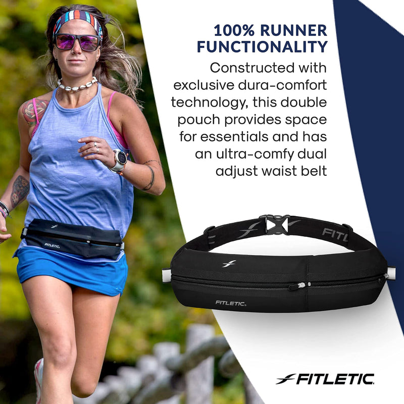 Fitletic - Bolt Running Pouch, Runners Pouch, Double Pocket Running Waist Belt, Waterproof, Adjustable, and Expandable, Running Accessories Black - NewNest Australia