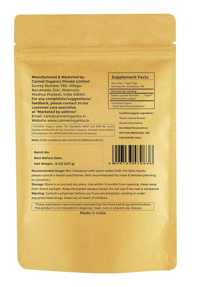 Organic Neem Leaves Powder || 8 Ounce || USDA Certified || Non GMO 8 Ounce (Pack of 1) - NewNest Australia
