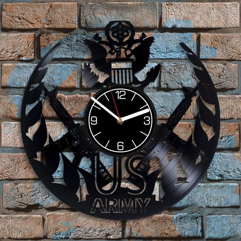 NewNest Australia - Kovides US Army Vinyl Record Wall Clock Military Vinyl Clock Gift for Men US Army Wall Clock Modern Military Home Decor Profession Gift Military Clock US Army Wall Art 12 inch Wall Clock 