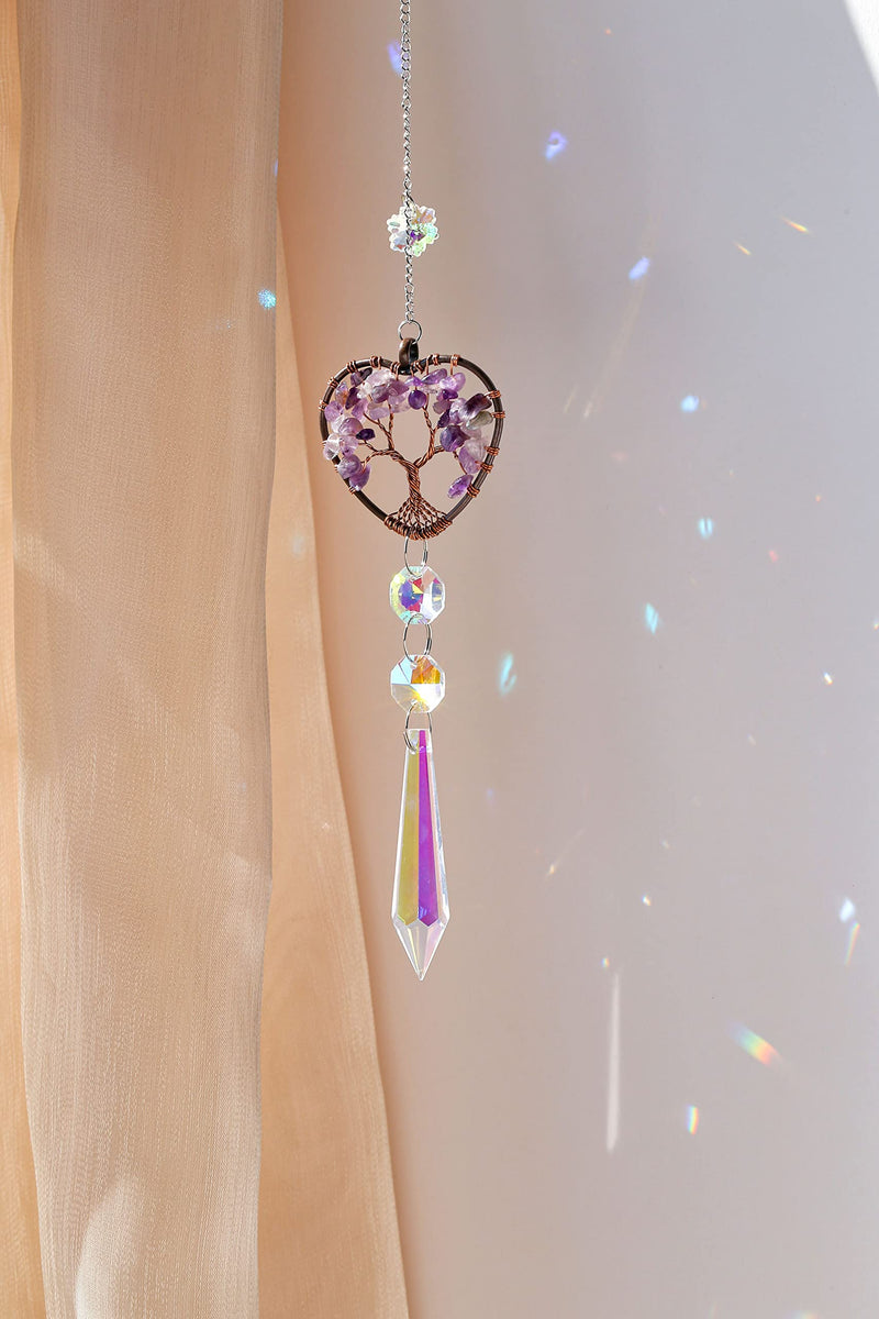 CrystalTears Amethyst Crystal Suncatcher Chakra Tree of Life Sun Catchers Crystal Car Hanging Ornament Heart Shaped Rainbow Maker for Window Wall Garden Decor Heart-amethyst - NewNest Australia